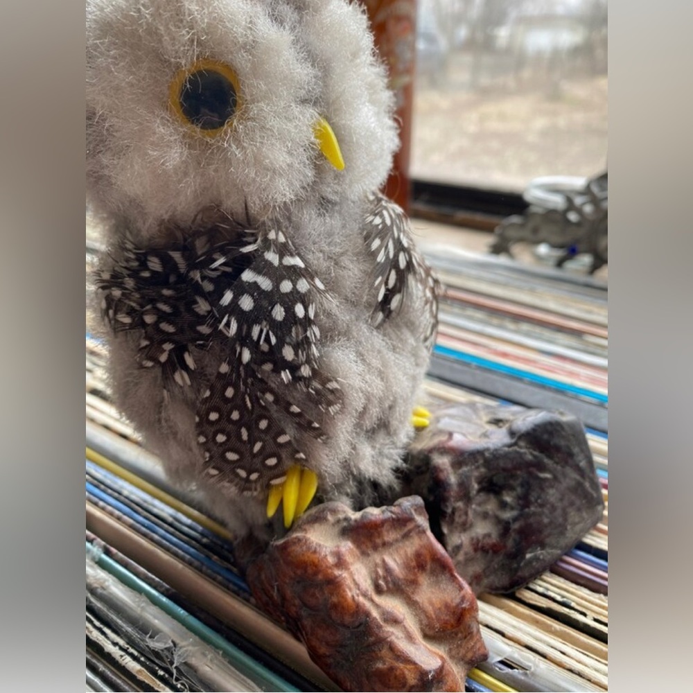 Vintage 1970’s Fluffy Owl on Driftwood!